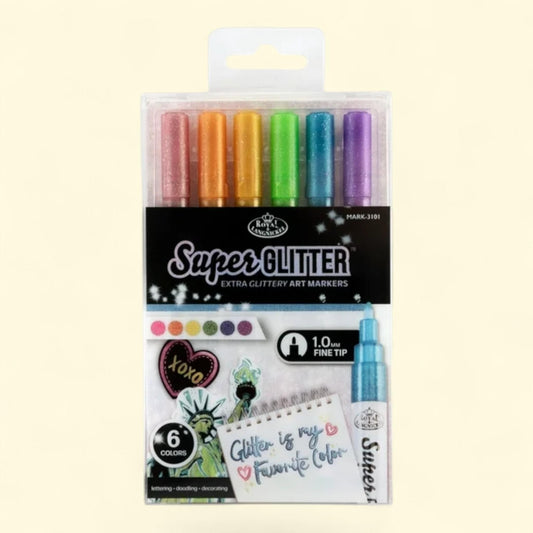 Royal & Langnickel Super Glitter Marker Set, 6pc 1MM, Primary Colors