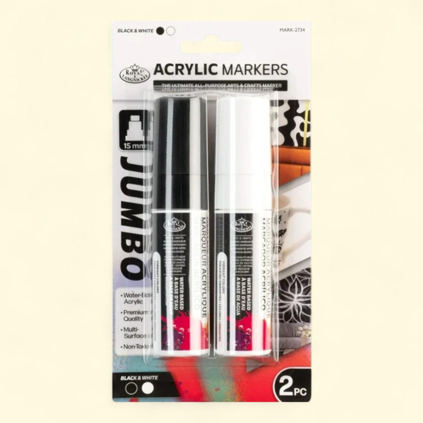 Royal & Langnickel Acrylic Markers, 15mm, Black/White, 2 Piece