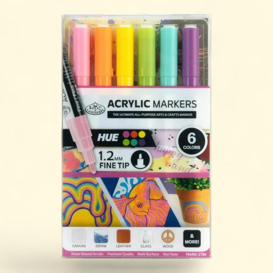 Royal & Langnickel Acrylic Hue Markers, 6 Piece, .2 mm