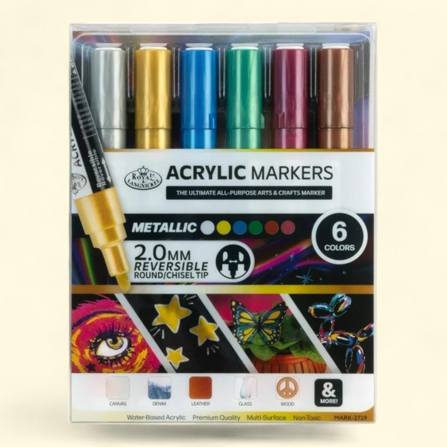 Royal & Langnickel Acrylic Metallic Markers, 6 Piece, 2.0 mm Tip