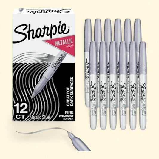 Sharpie Metallic Permanent Markers, Fine Point, Silver, 12 Count