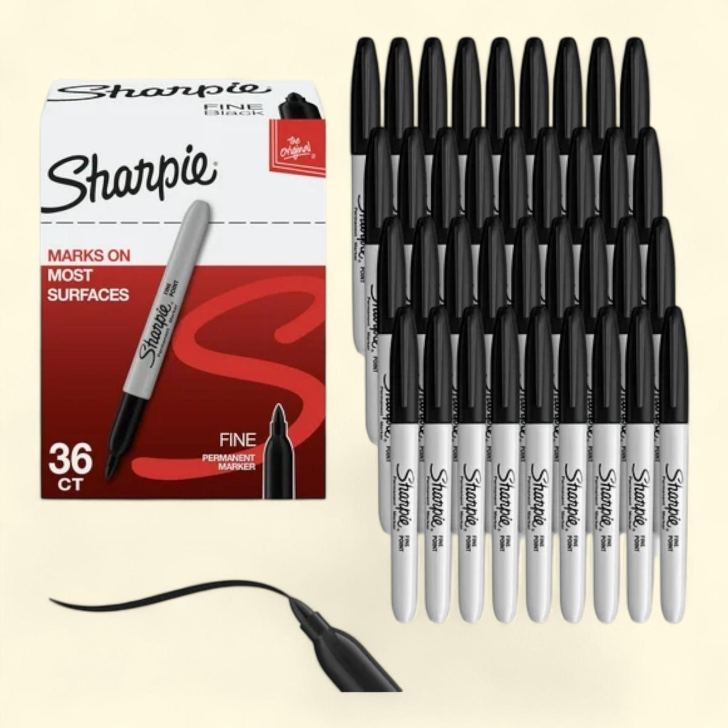 Sharpie Permanent Markers, Fine Point, Black, 36 Count