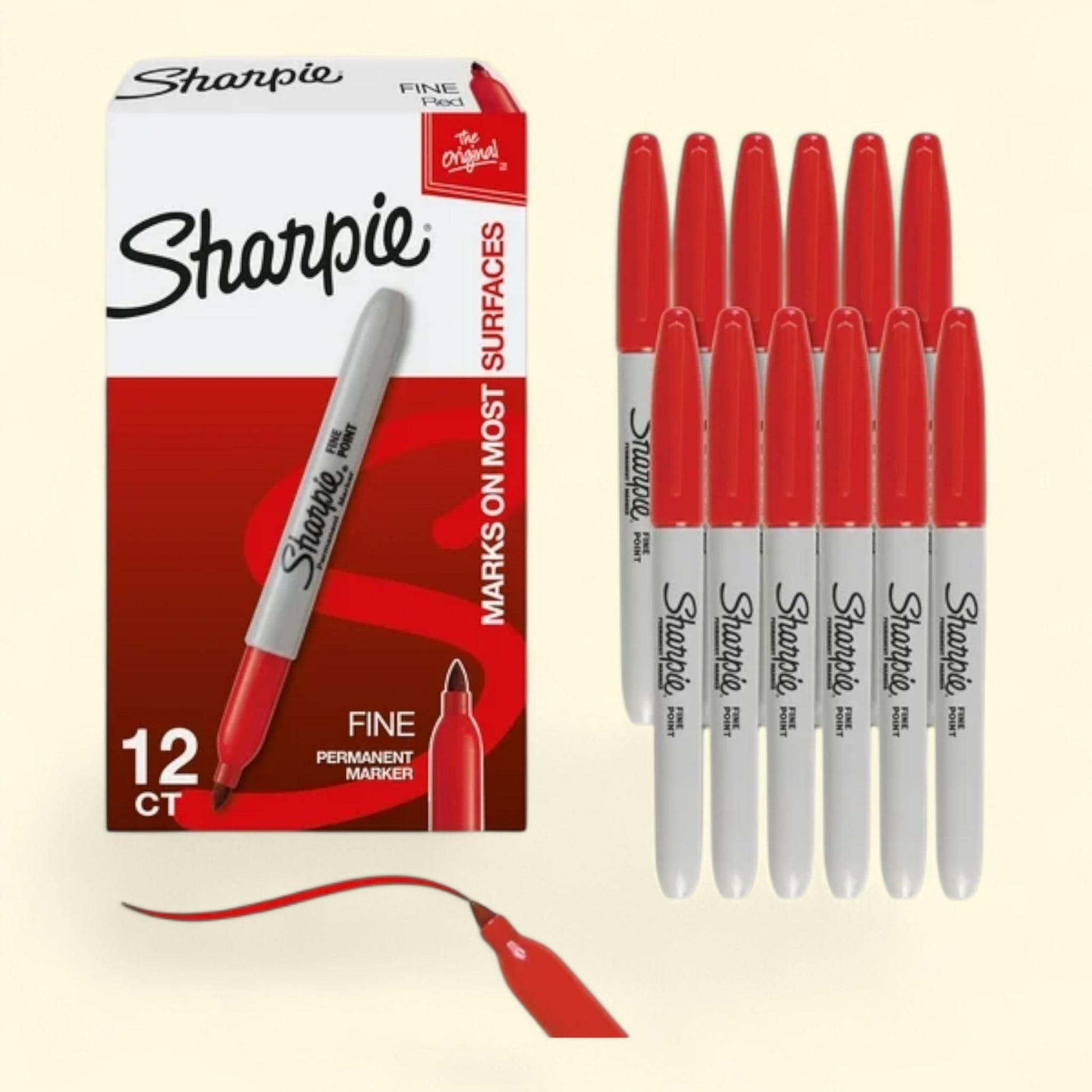 Sharpie Permanent Markers, Fine Point, Red, 12 Count — authentic US product shipped worldwide by Treatspree