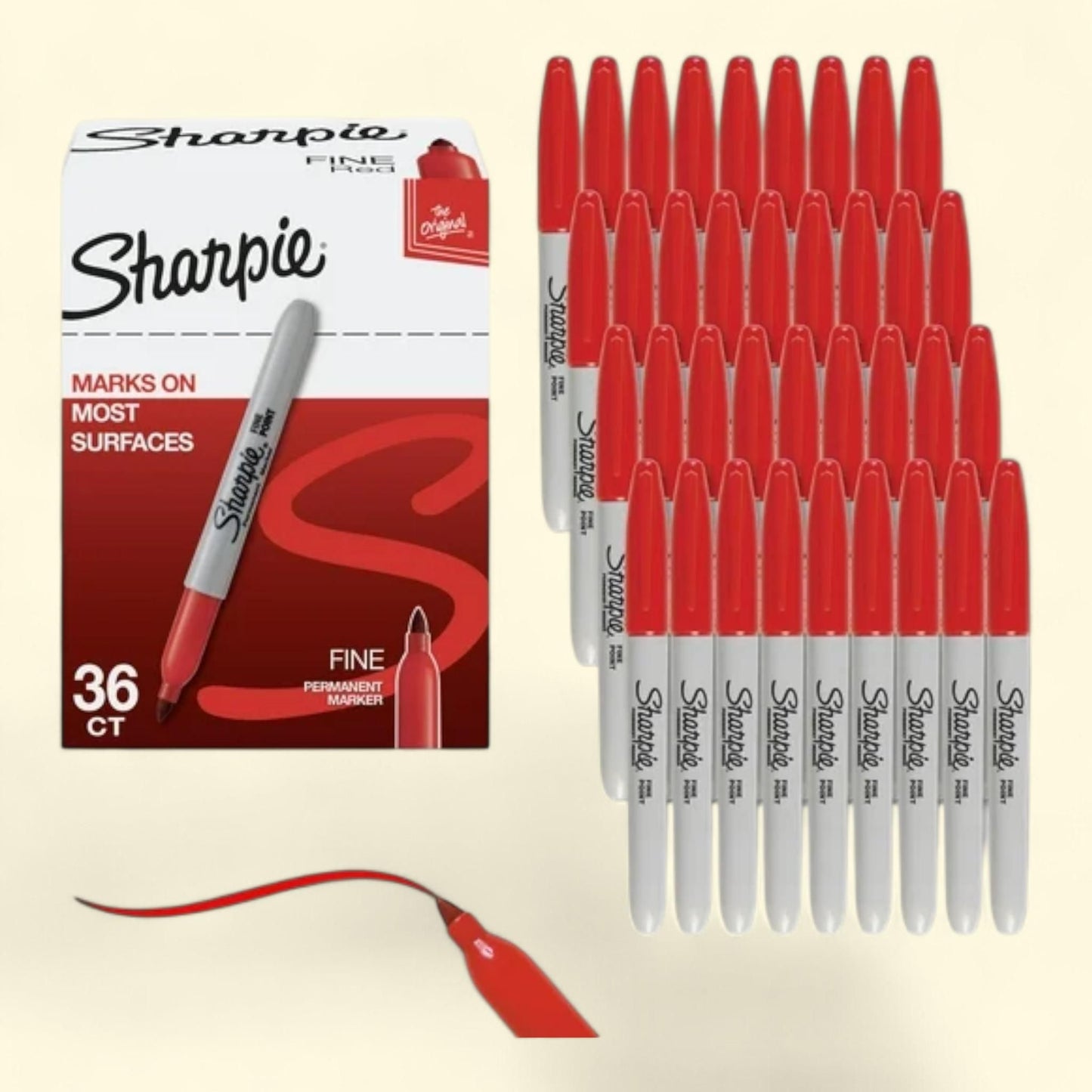 Sharpie Permanent Markers, Fine Point, Red, 36 Count
