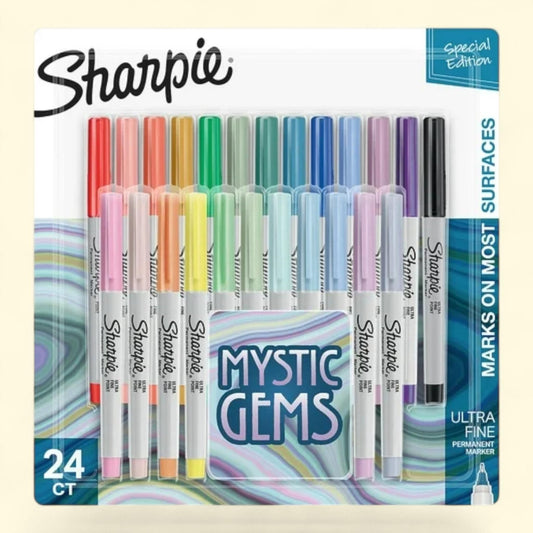 Sharpie Permanent Markers, Mystic Gem, Ultra-Fine Point, 24 Count