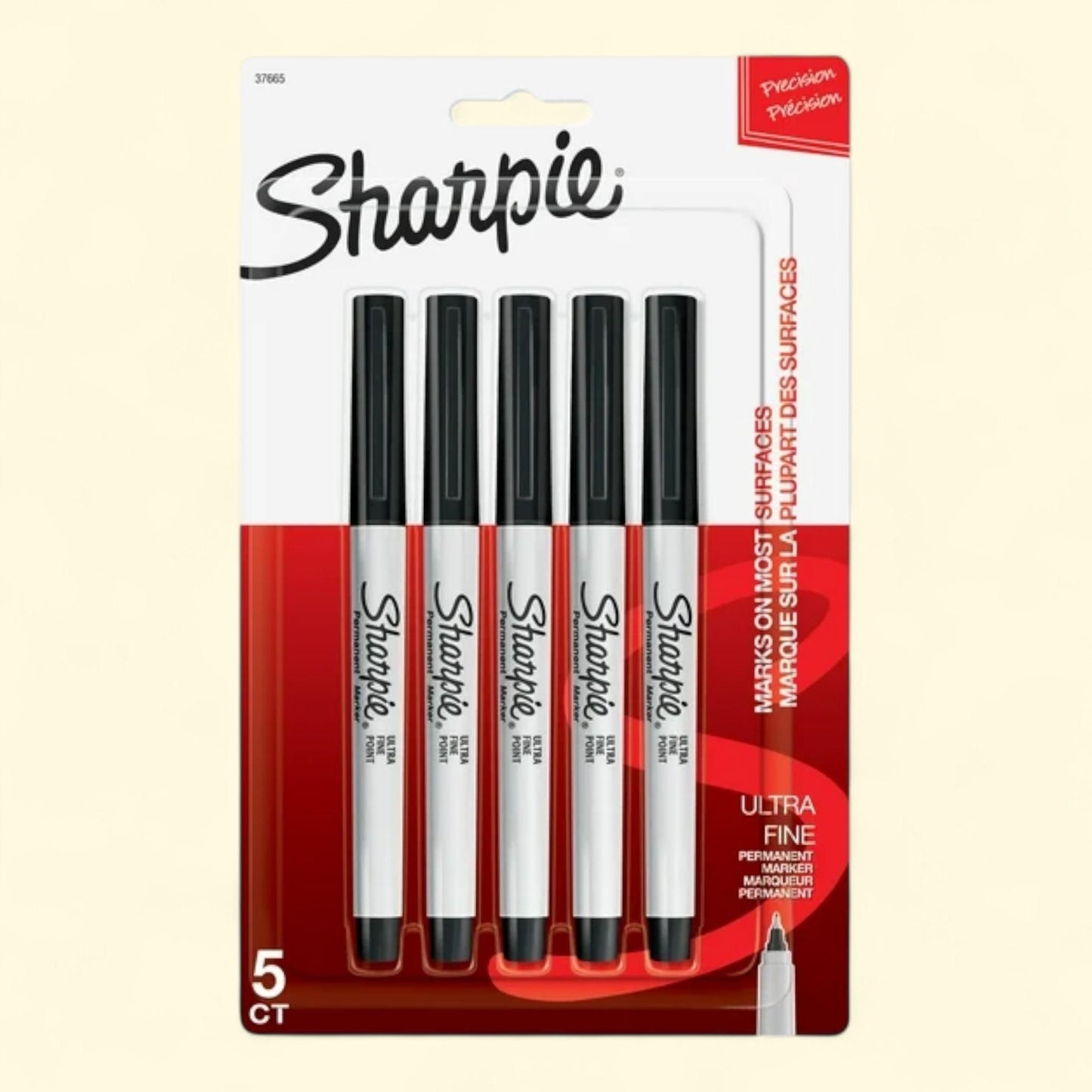 Sharpie Permanent Markers, Ultra Fine Point, Black, 5 Count