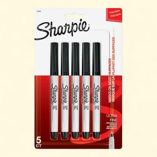 Sharpie Permanent Markers, Ultra Fine Point, Black, 5 Count