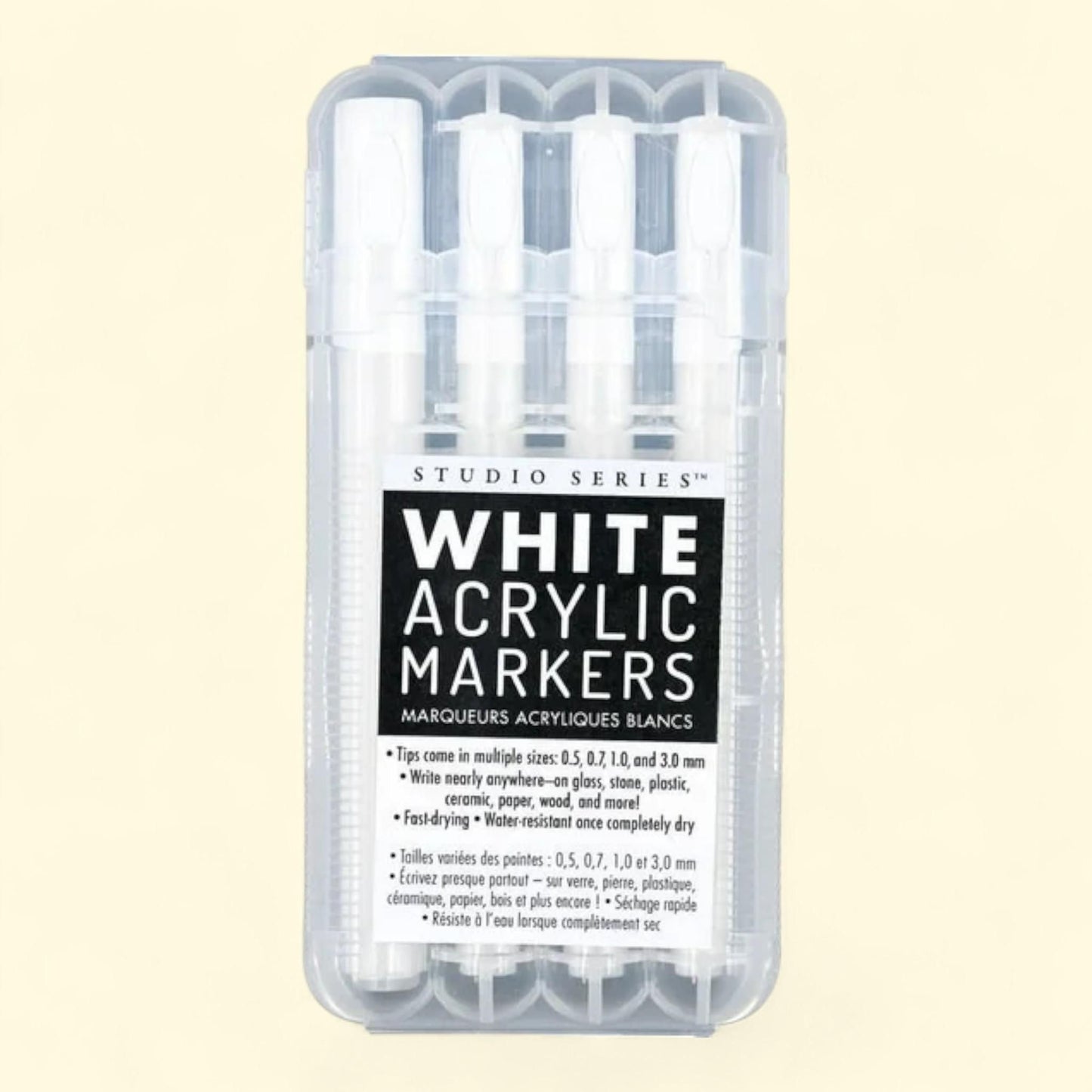 Studio Series White Acrylic Markers, Set of 4, Different Tip Sizes, Hardcover
