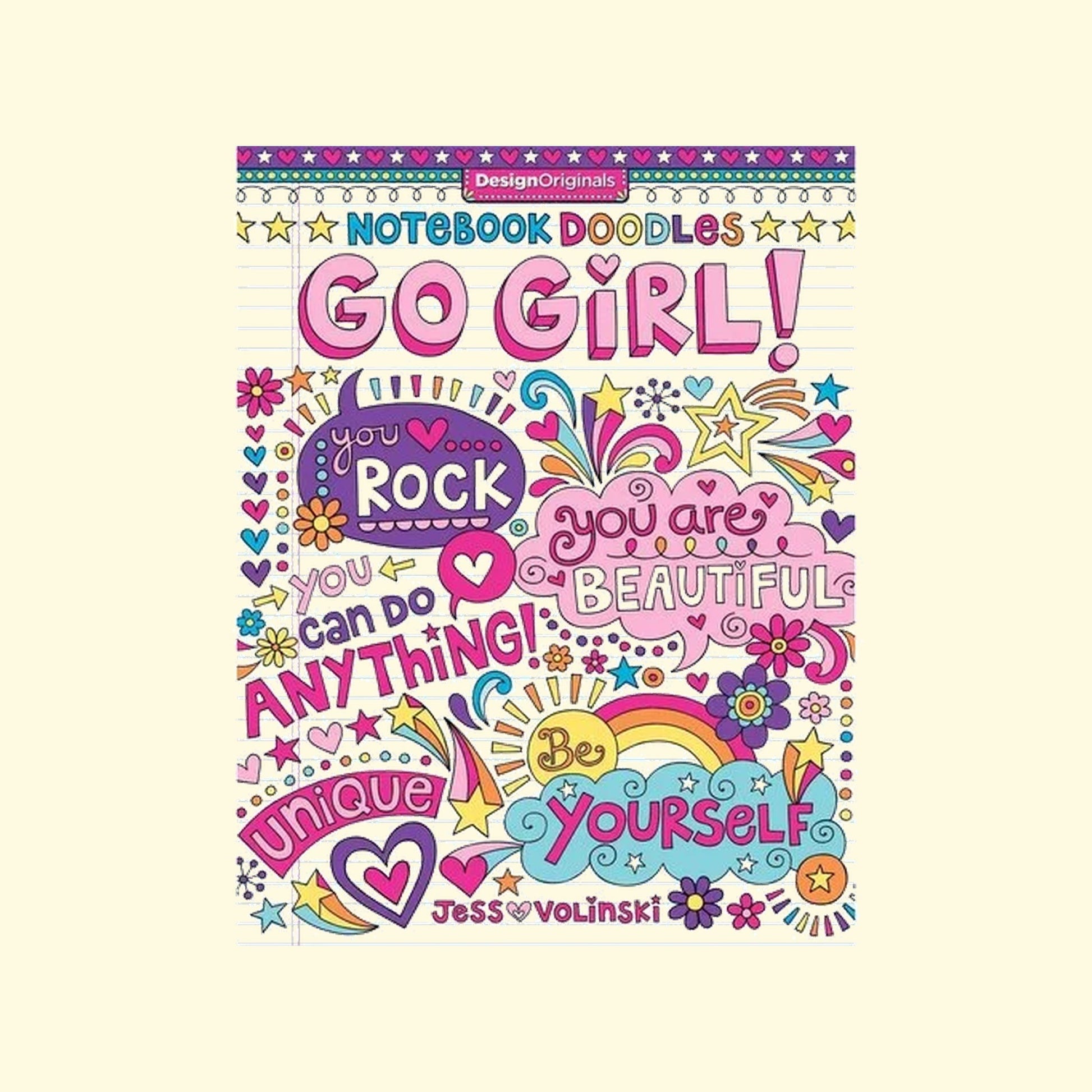 Notebook Doodles go girl cover with colorful text and graphics