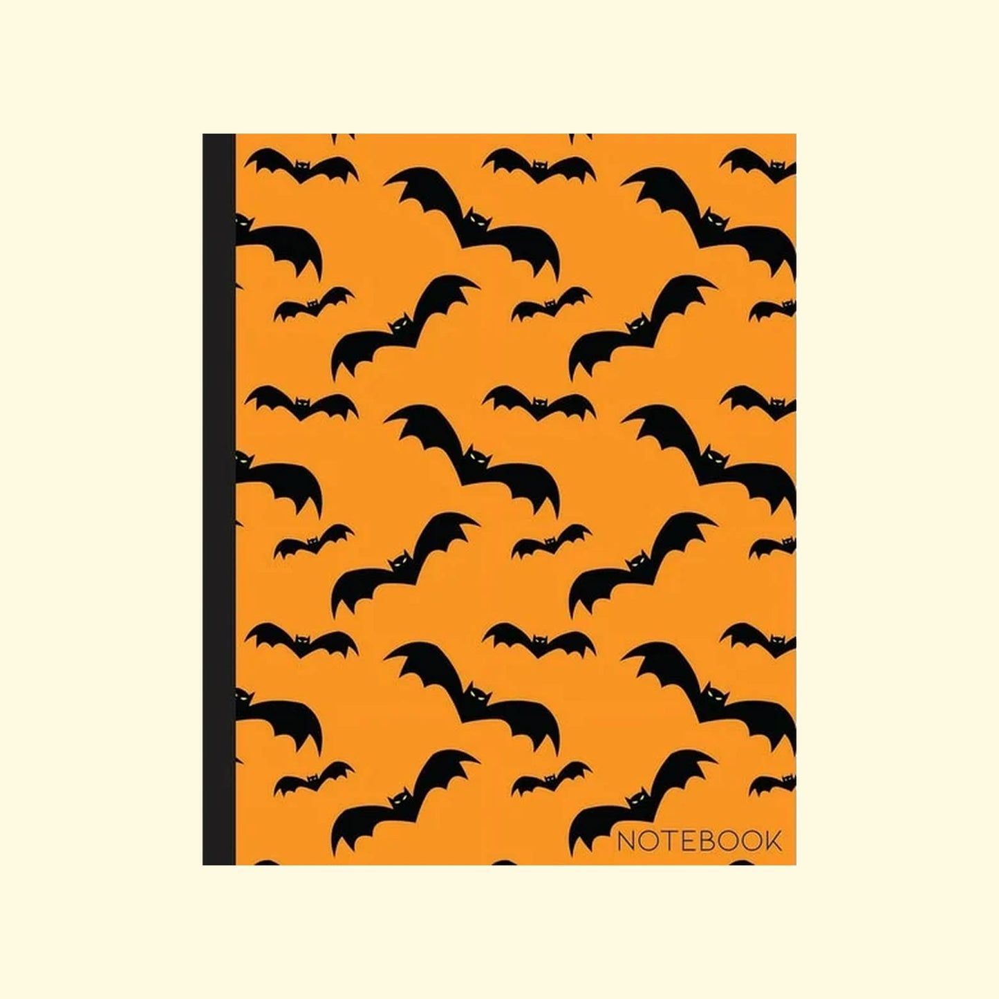 Notebook with Halloween design of black bats on an orange background