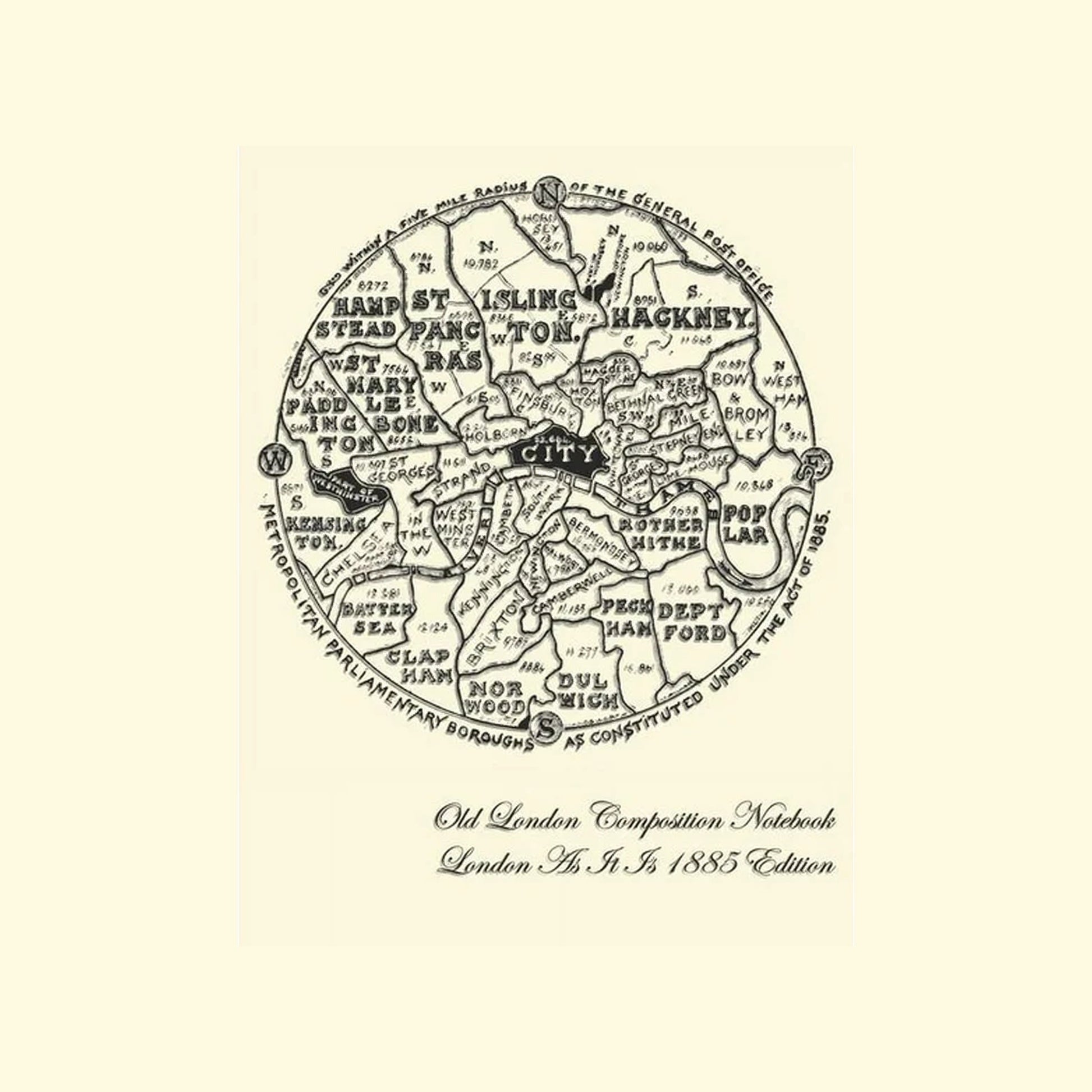 Vintage map of London on a beige background with text