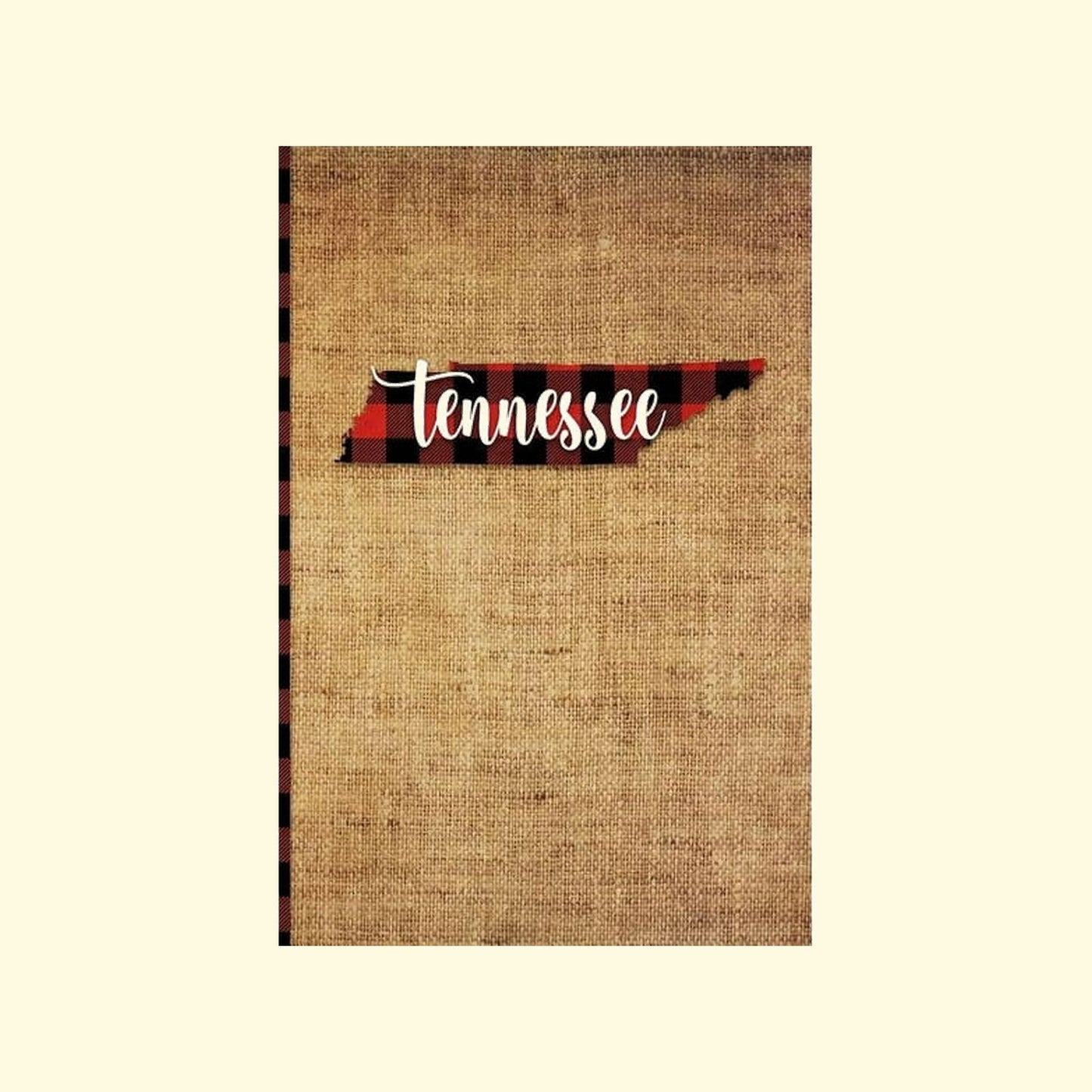 Notebook with Tennessee state outline design on a burlap texture background