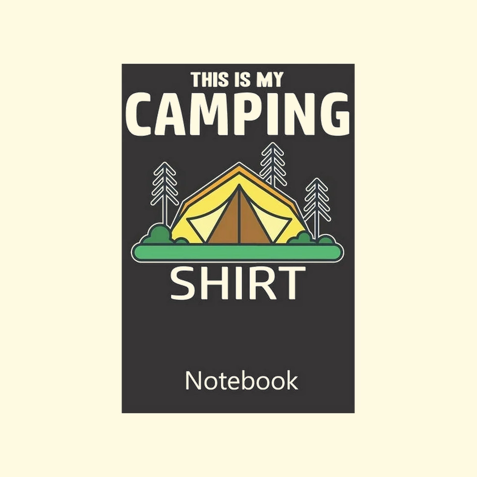 Notebook cover with camping design and text