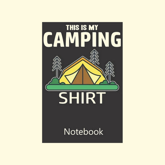 Notebook cover with camping design and text