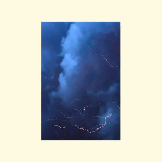 Dark blue sky with lightning strikes on a beige background