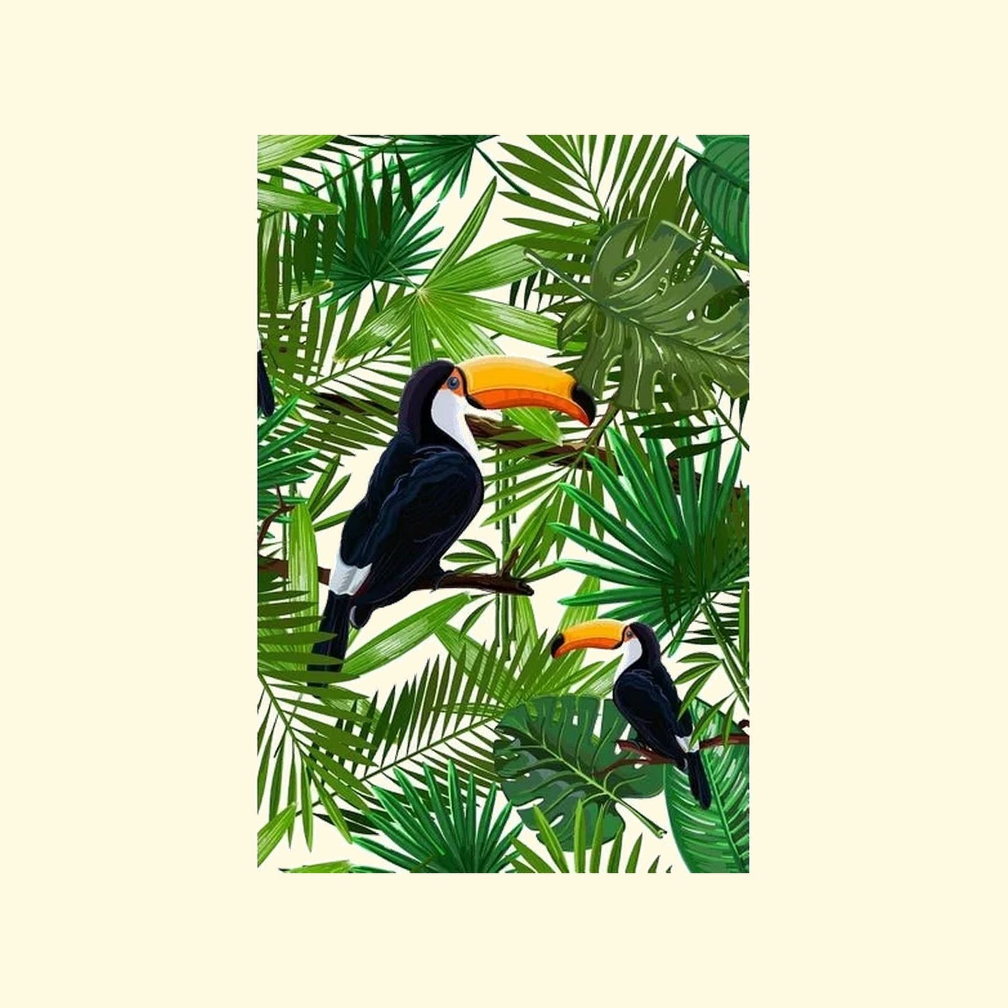 Toucan design with green leaves on a beige background notebook