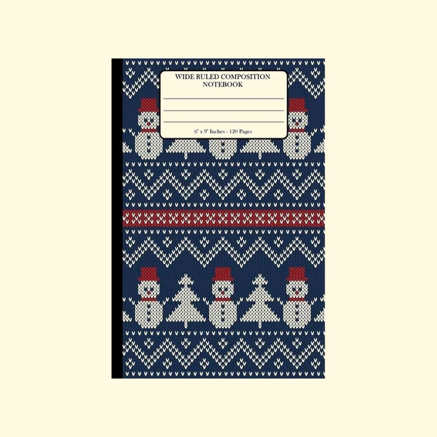 Wide ruled Composition notebook with snowman pattern on a blue background