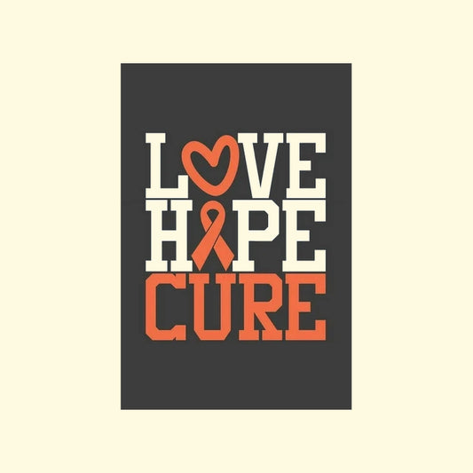 Motivational poster with 'Love Hope Cure' text on a dark background