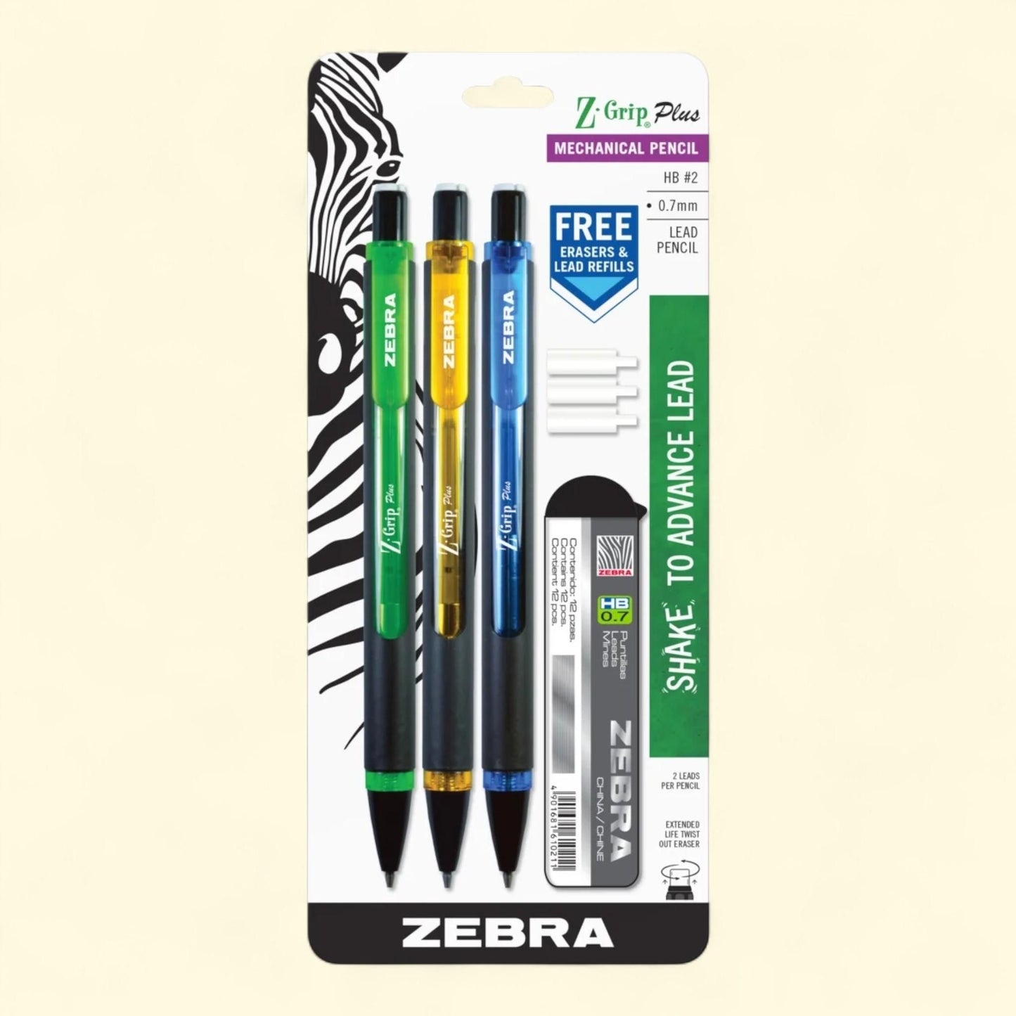 Zebra Z-Grip Plus Mechanical Pencil, 0.7mm, 3-Count
