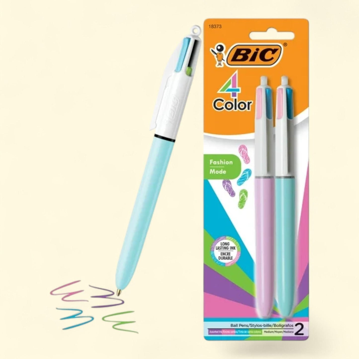 BIC 4 Color Ballpoint Pen, Medium Point, 1.0 mm, Assorted Pastel Ink, 2 Count