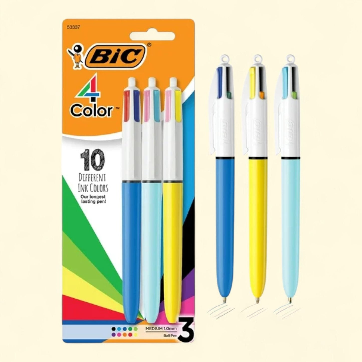 BIC 4-Color Retractable Ballpoint Pens, 1.0 mm, 3 Count