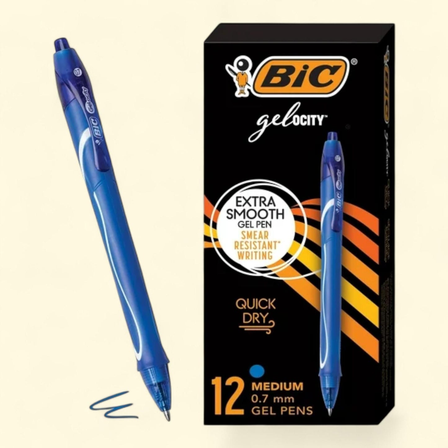 BIC Gel-ocity Gel Pen, Medium Point, 0.7mm, Blue Ink, 12 Count