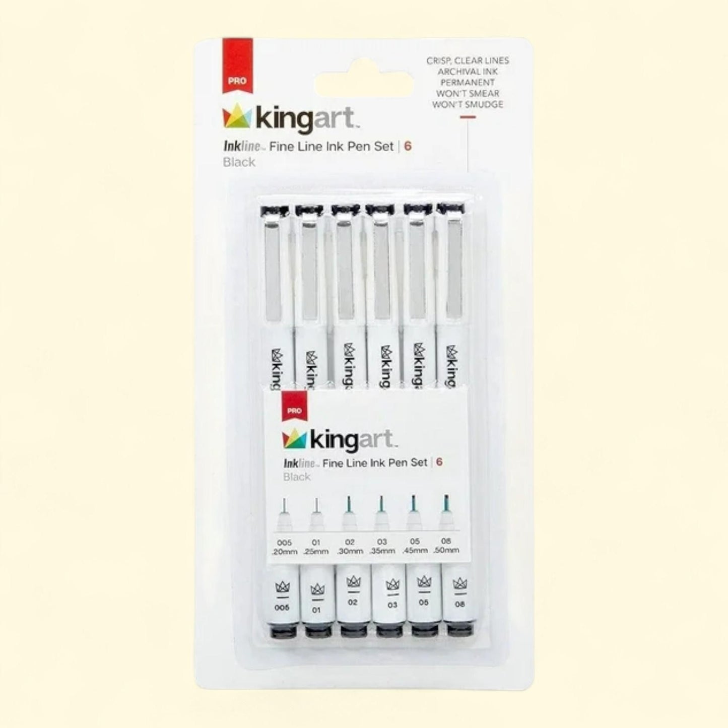 KINGART Inkline Fine Line Art & Graphic Pens, Size 05 Nib, 8 Colors