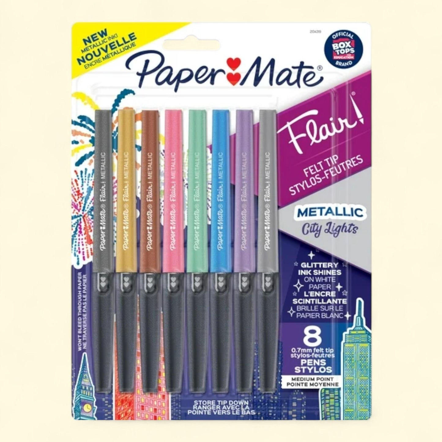 Paper Mate Flair Felt Tip Pens, Medium Point, Metallic City Lights, 8 Count