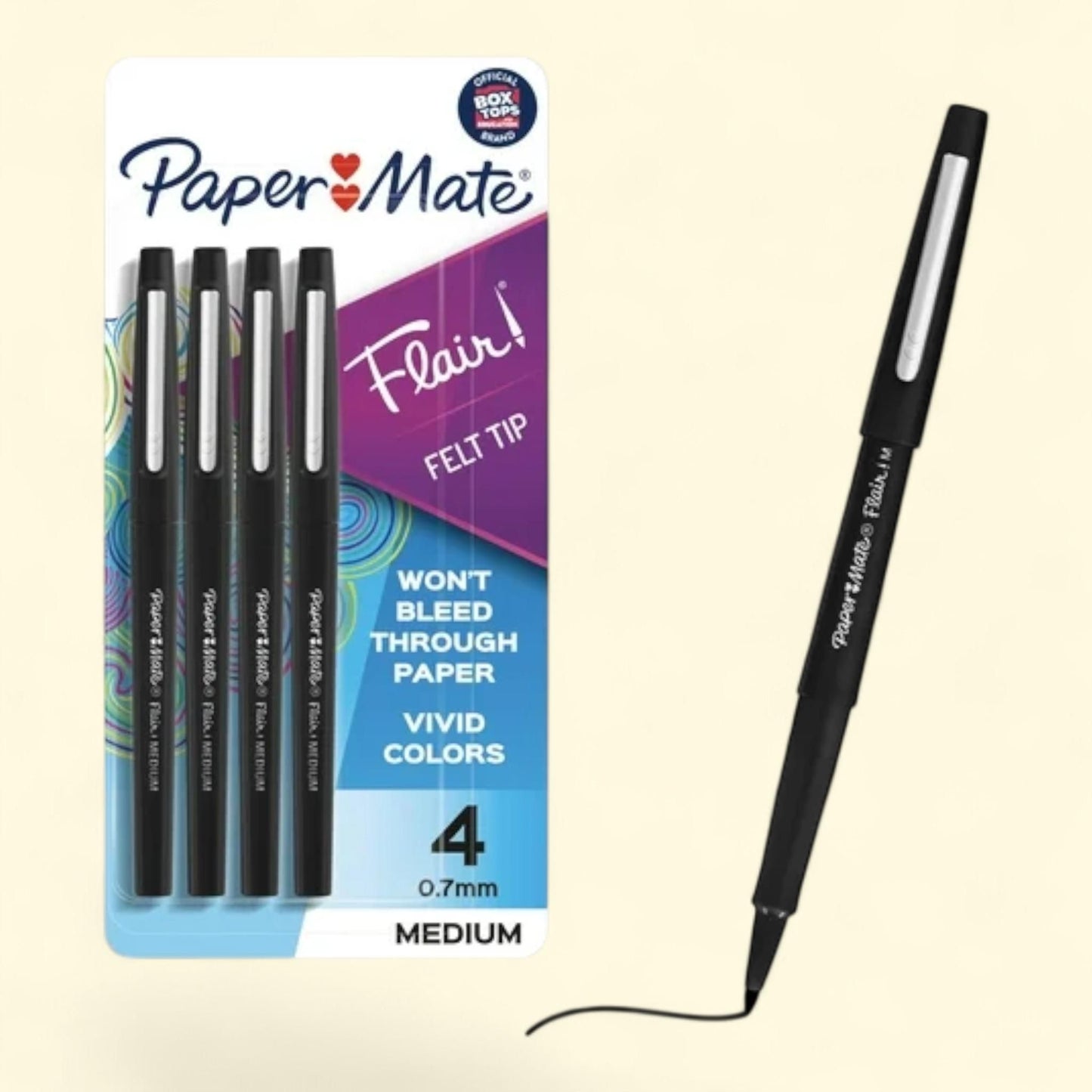 Paper Mate Flair Pens, Medium Point, 1.0 mm, Black, Pack Of 4