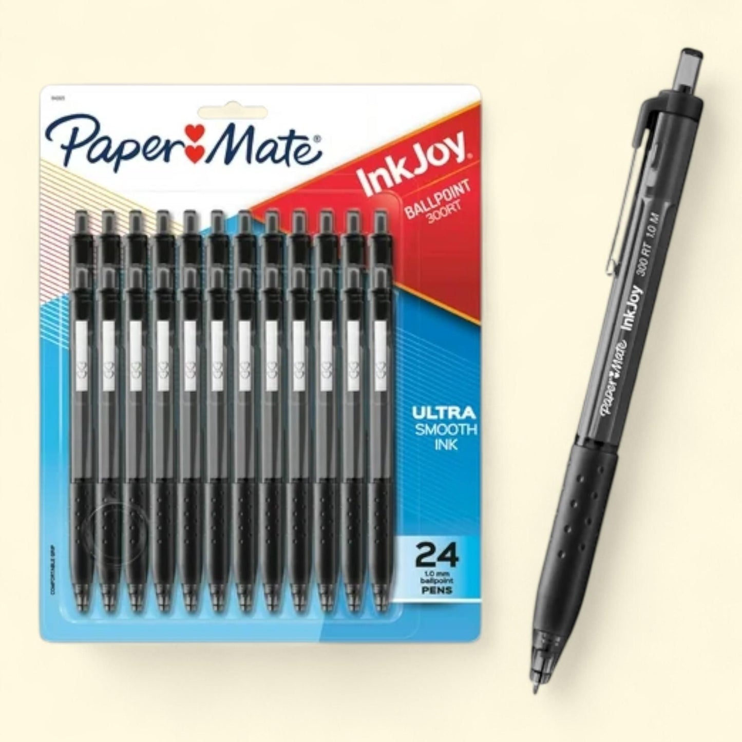 Paper Mate InkJoy 300RT Retractable Ballpoint Pens, 1.0mm, Black, 24 Count
