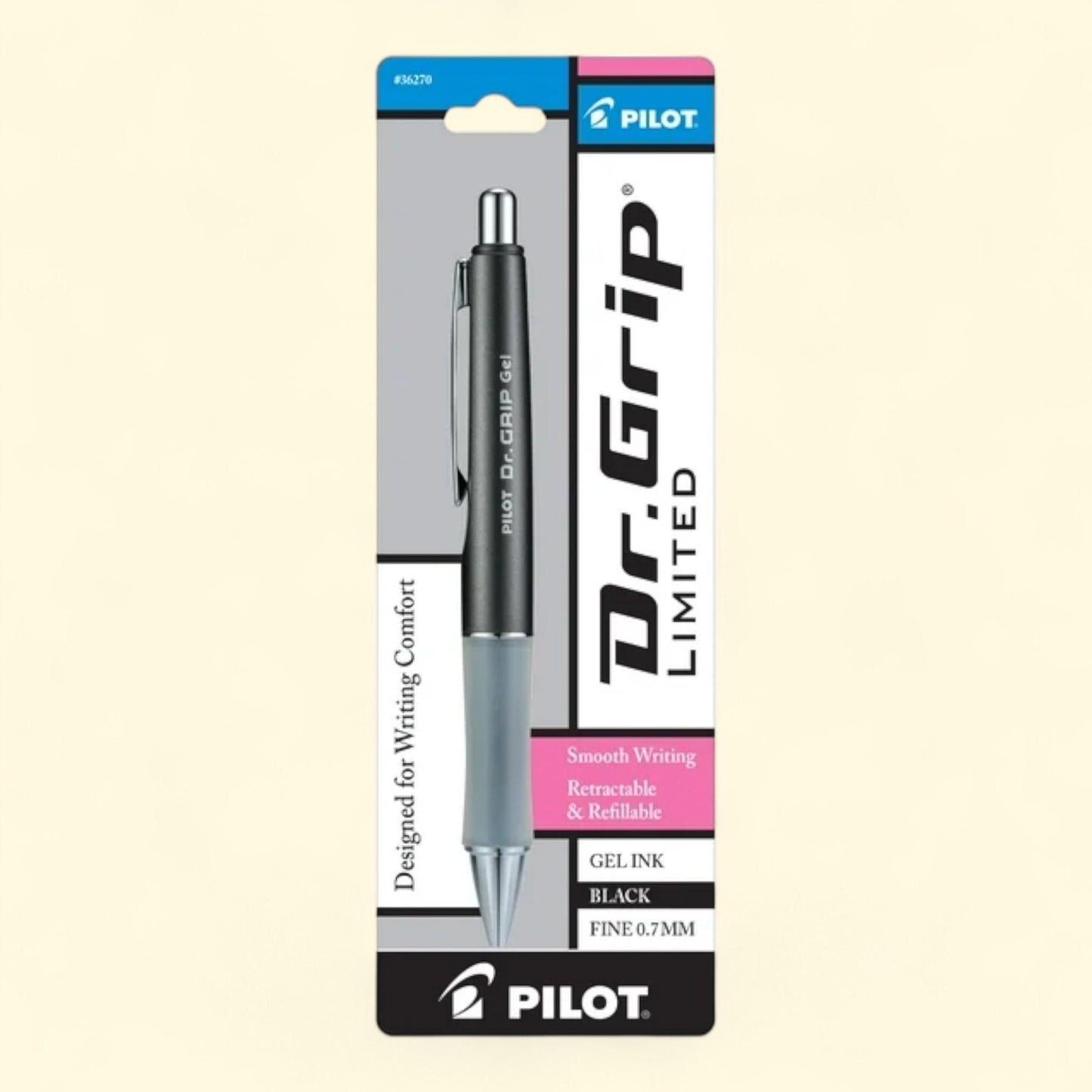 Pilot Dr. Grip Retractable Gel Ink Pen, Fine Point, 0.7mm, Black Ink, 1 Pack
