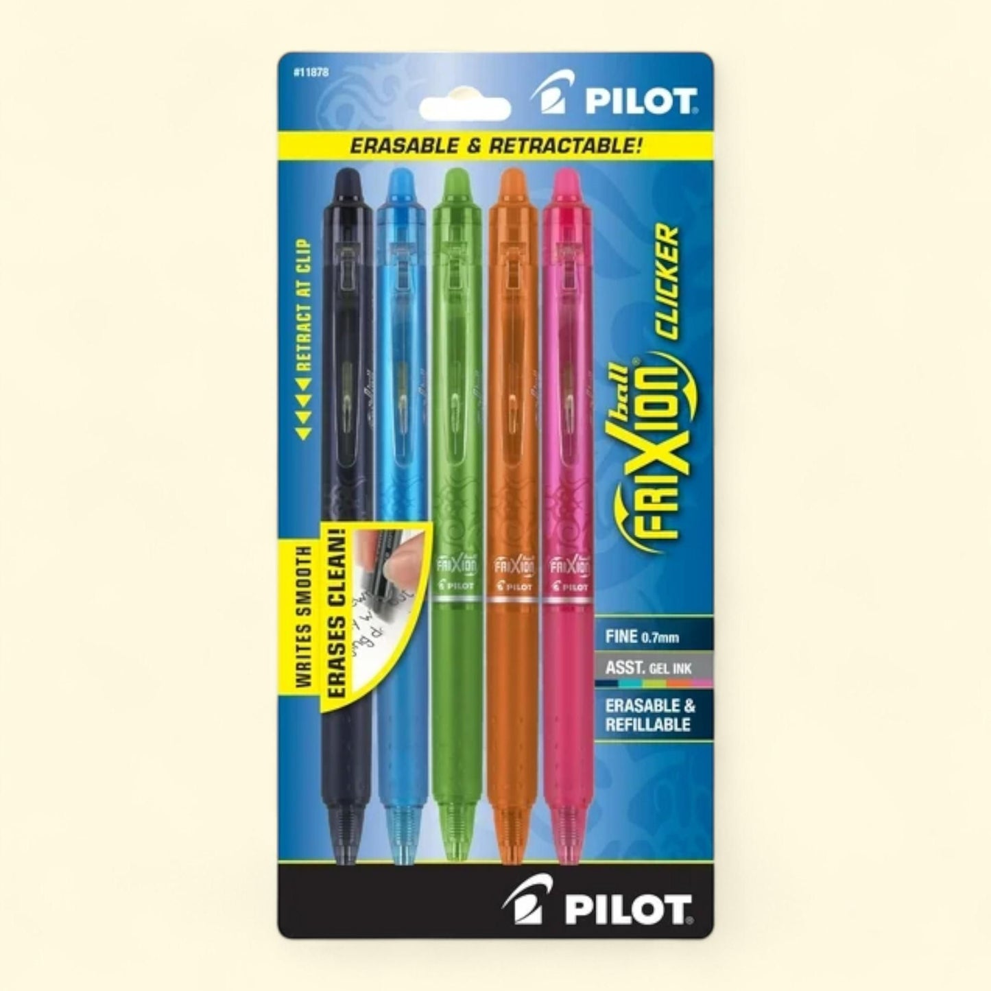 Pilot FriXion Clicker Erasable Gel Ink Pens, Fine Point, 0.7mm, 5 Count