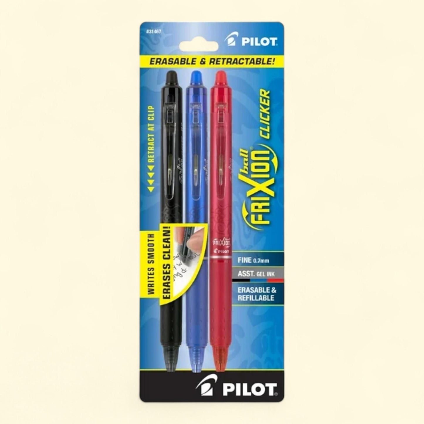 Pilot FriXion Clicker Erasable Gel Pens, Fine Point, 3 Count