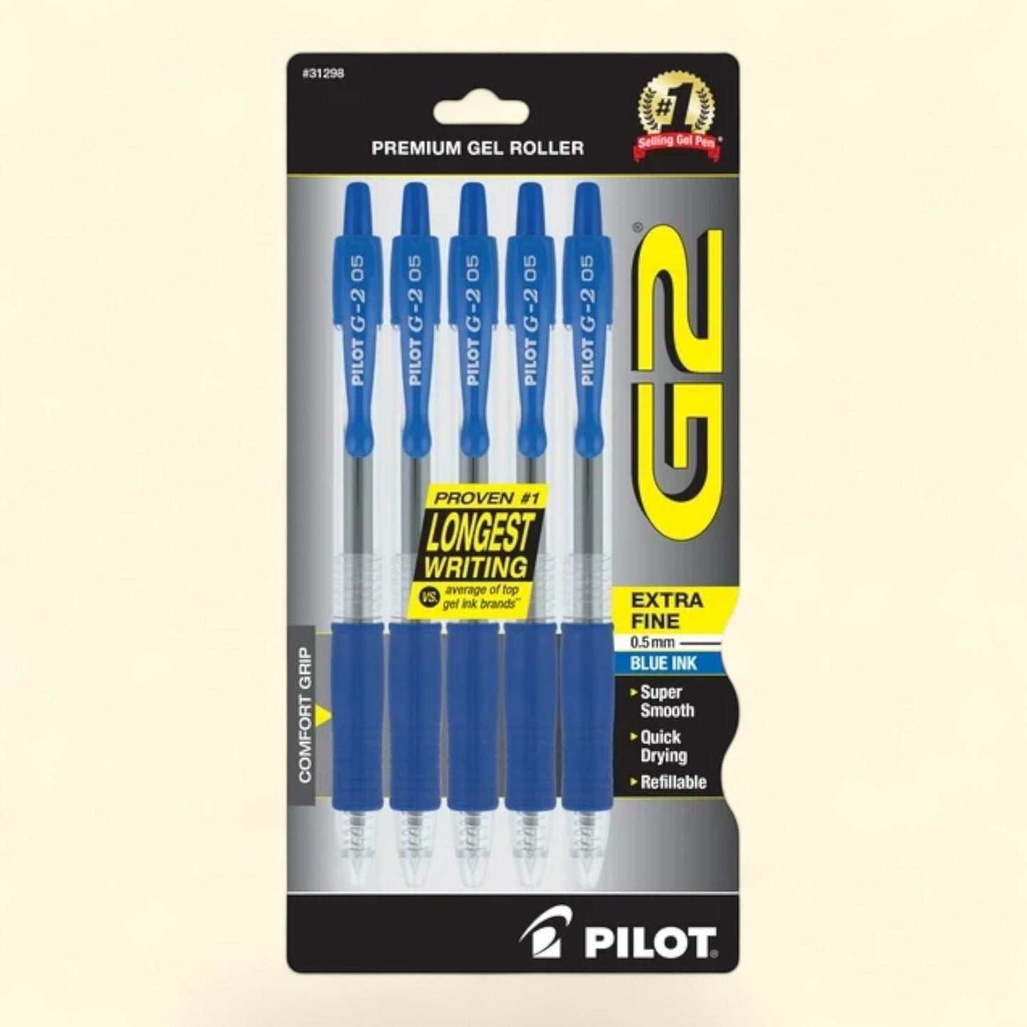 Pilot G2 Gel Ink Pens, Extra Fine Point, 0.5 mm, Blue Ink, 5 Pack
