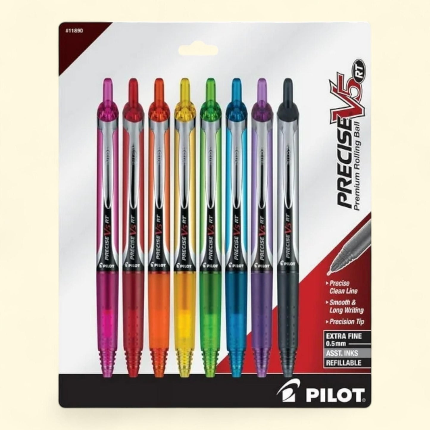Pilot Precise V5RT Pen, Extra Fine Point, Assorted, 8 Count
