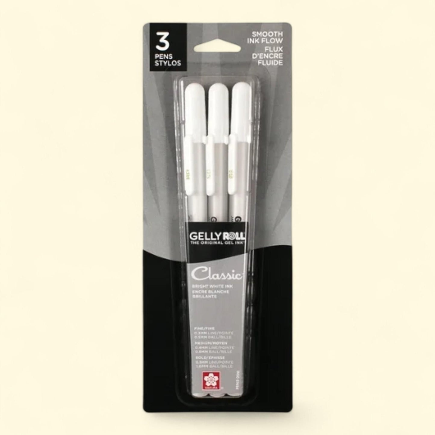 Sakura Gelly Roll White Gel Pens, 3 Count, Fine, Medium & Bold Tips, Opaque Ink