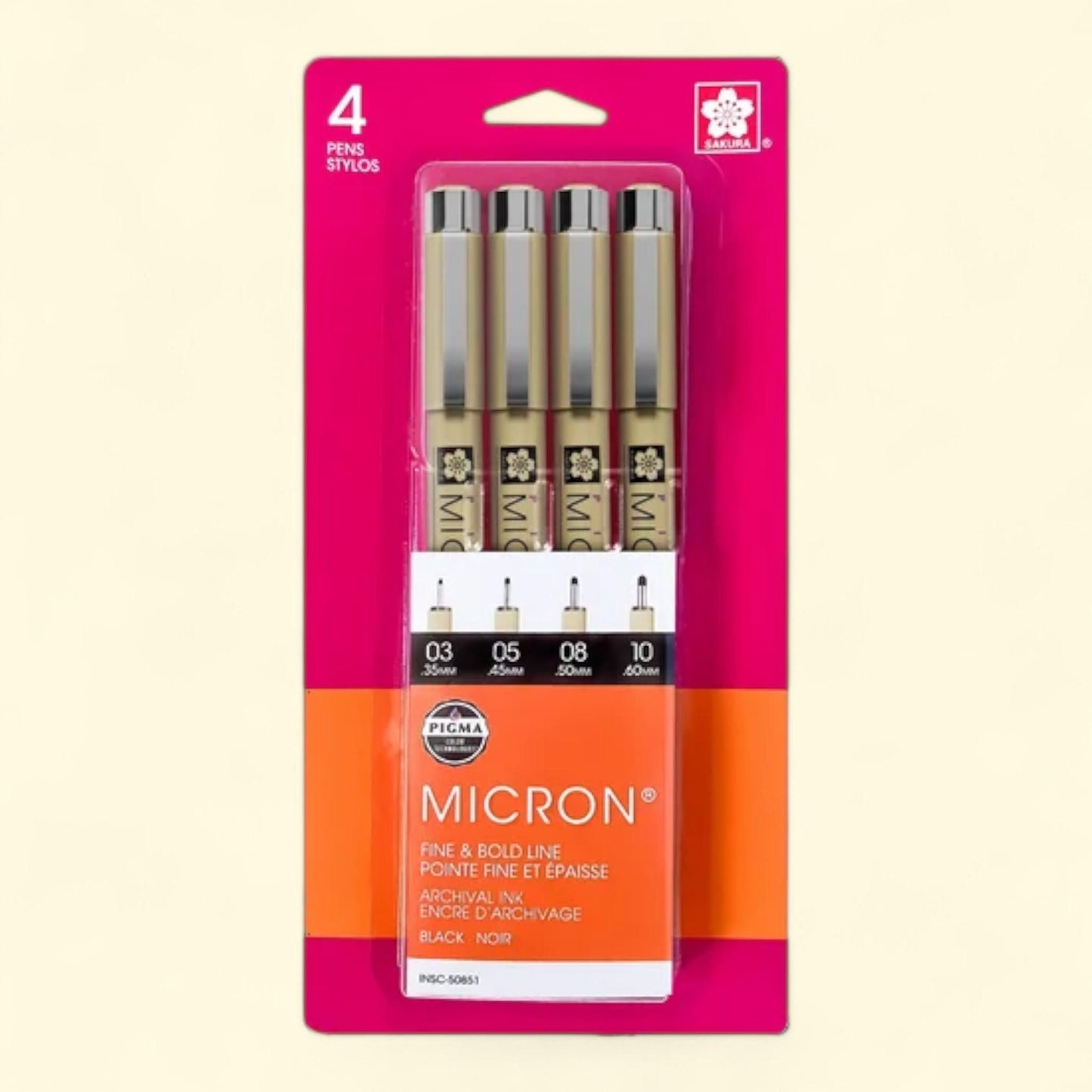 Sakura Pigma Micron Fineliner Pen Set, 4 Pens (03, 05, 08, 10)