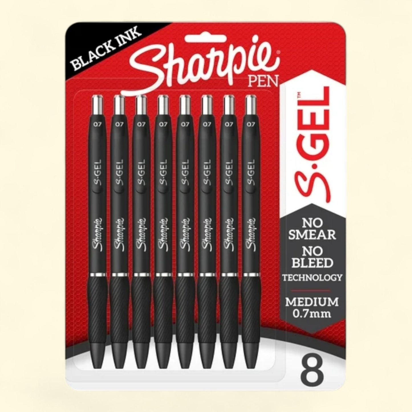 Sharpie S-Gel Gel Pens, Medium Point, Black, 8 Count