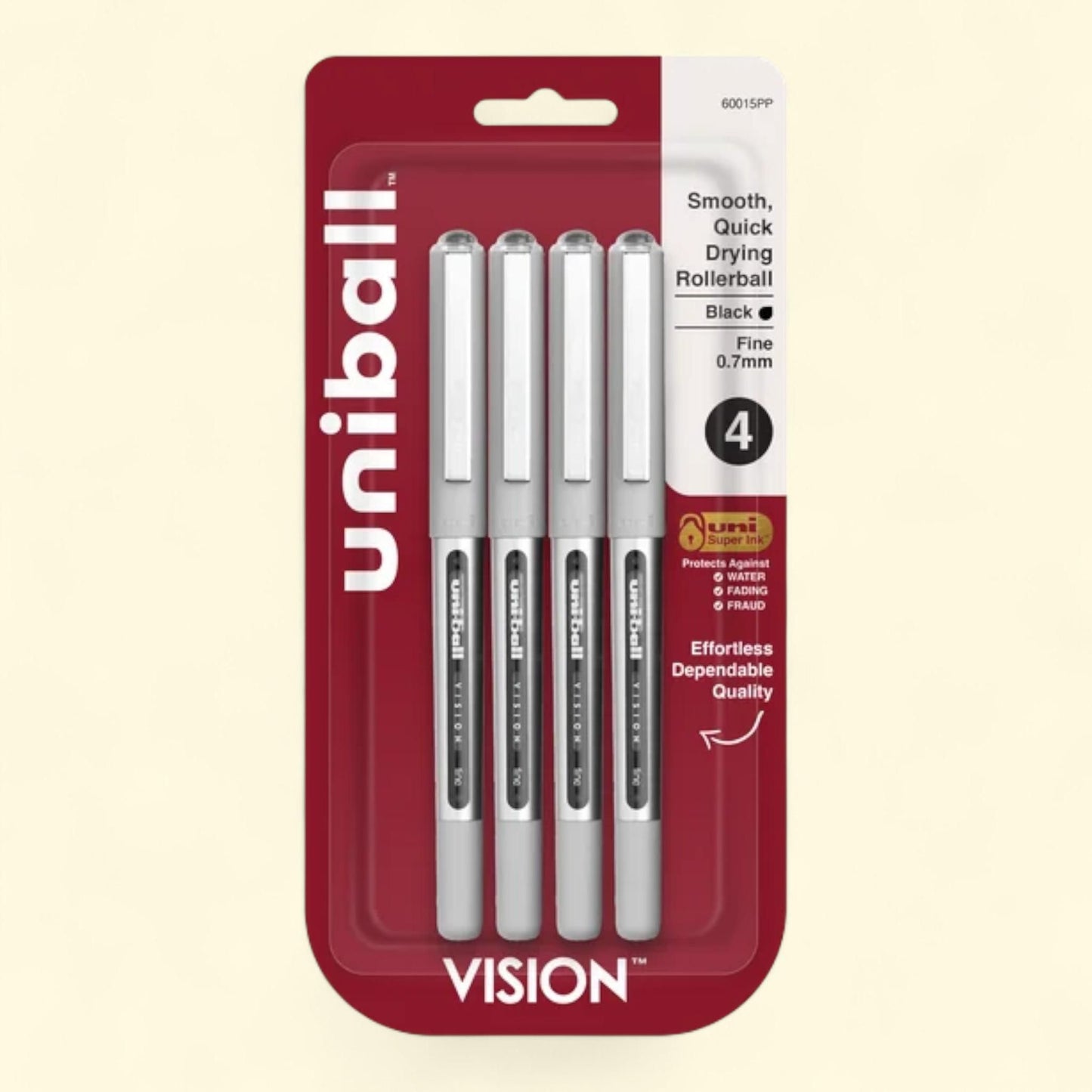 Uniball Vision Rollerball Pens, Fine Point, Black Ink, 4 Count