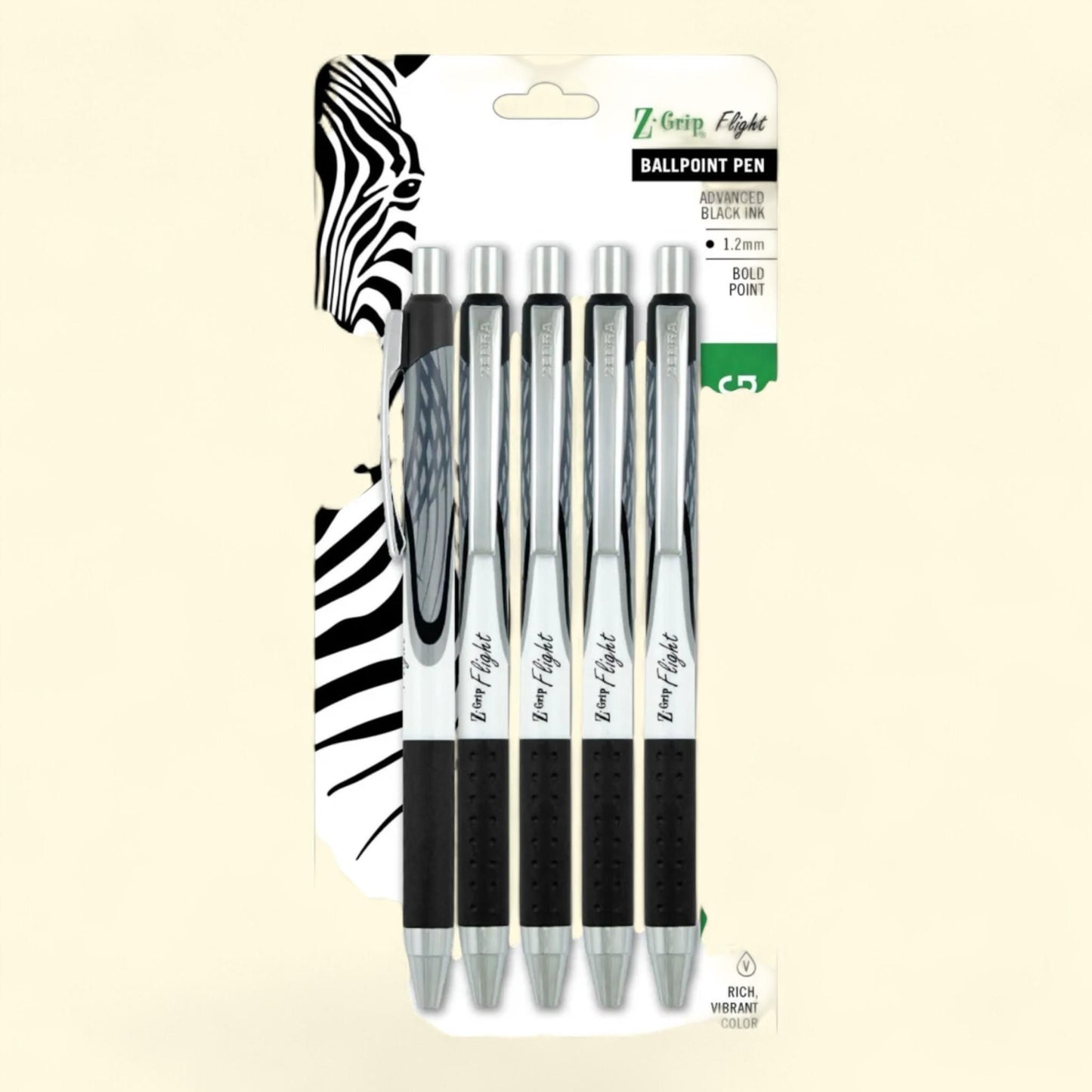 Z-Grip Flight Ballpoint Pen, 1.2mm, 5-pack, Black Ink