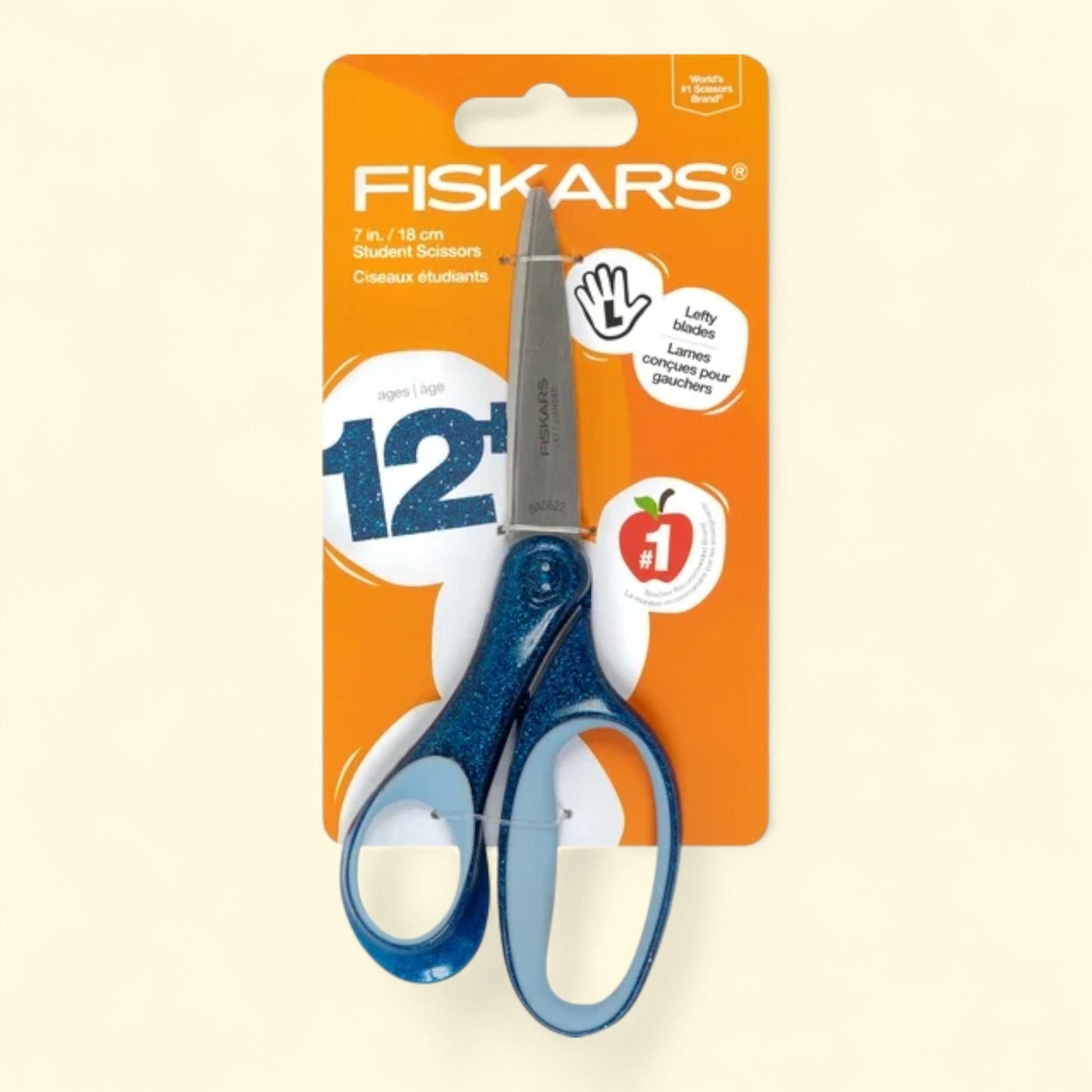 Fiskars Student Scissors, 7-inch, Left Handed, Glitter Blue — authentic US product shipped worldwide by Treatspree