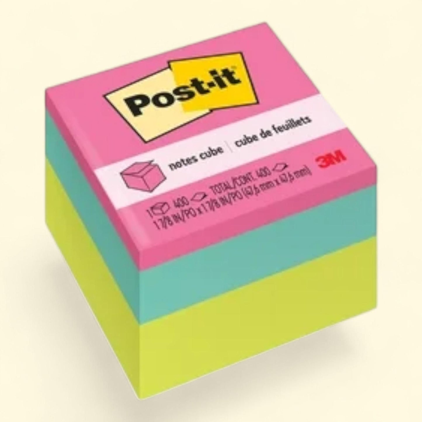 Post-it Notes Cube, Bright Colors, 1 7/8" x 1 7/8", 1 Cube