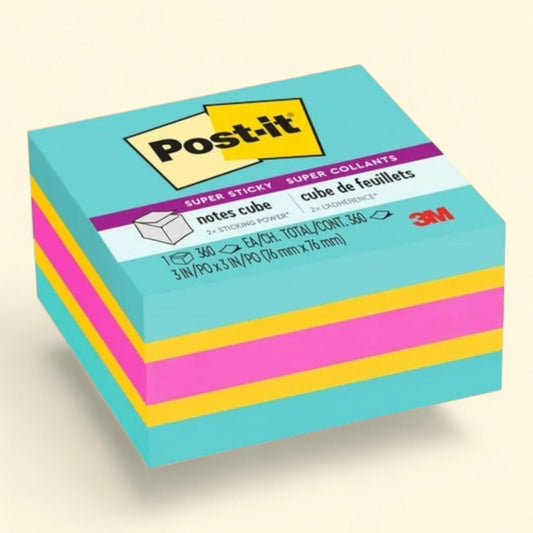 Post-it Super Sticky Notes Cube, 3 in x 3 in, Bright Colors, 1 Cube