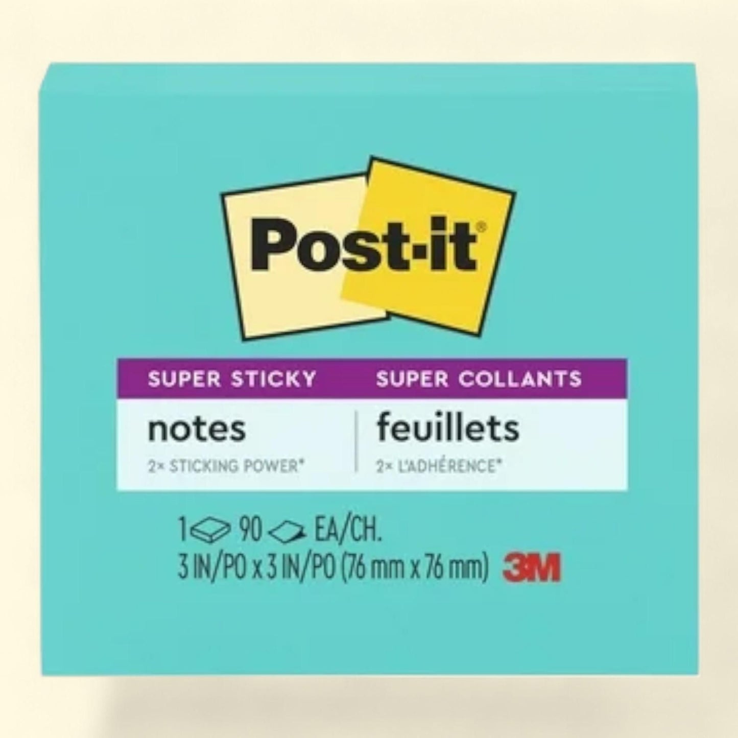 Post-it Super Sticky Notes, 3 in x 3 in, Aqua Blue