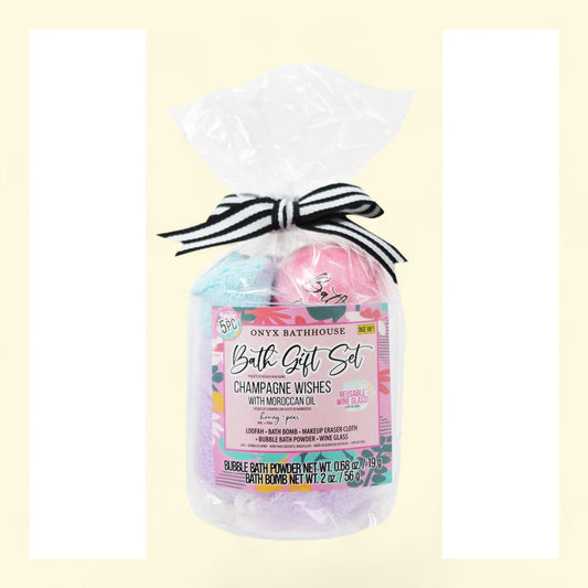 Onyx Bathhouse Champagne Wishes Bath Gift Set, Honey and Pear, 5 Piece Set