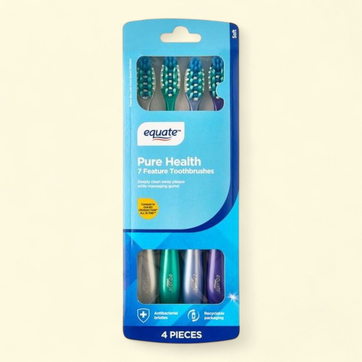 Equate Pure Health Toothbrush, Soft Bristles (4 Count)