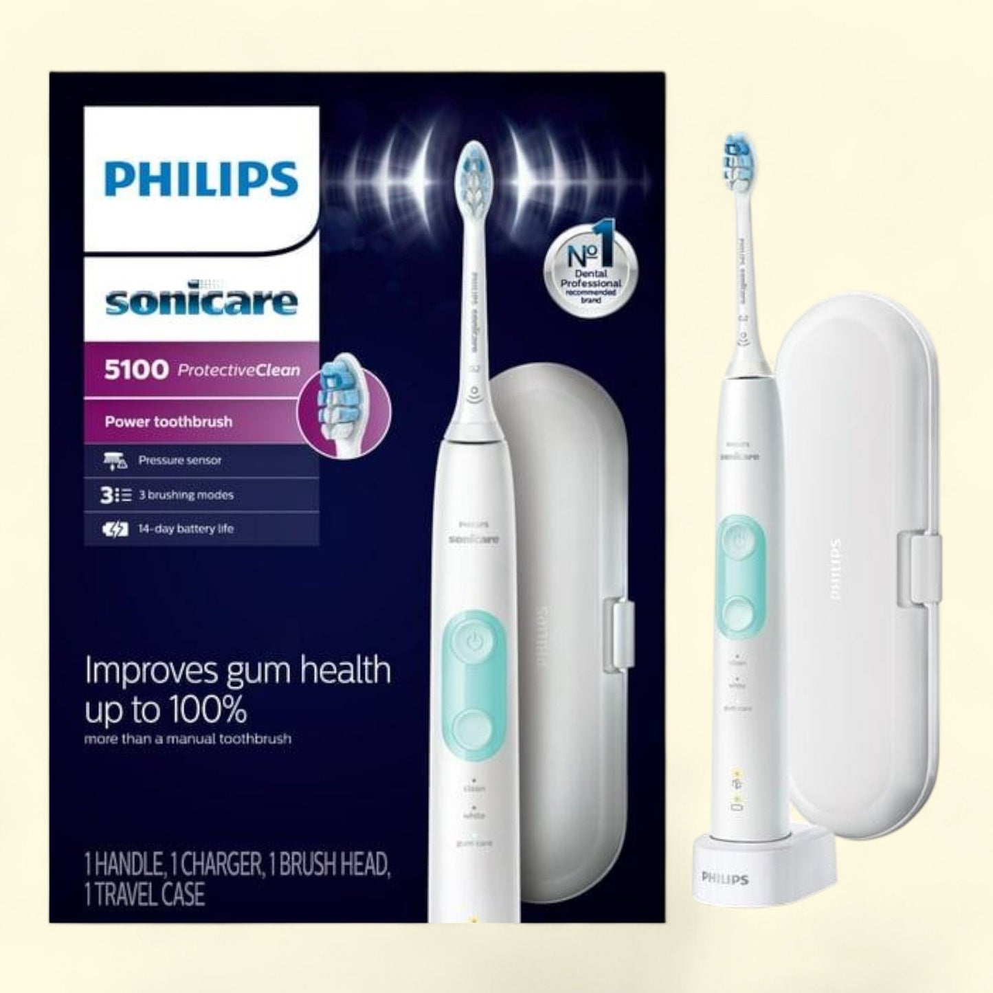Philips Sonicare ProtectiveClean 5100, Rechargeable Electric Toothbrush, White Mint Hx6857/11