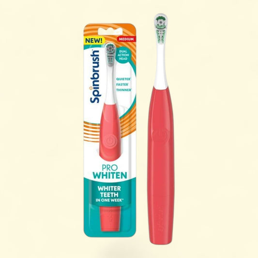 Spinbrush Pro Whitening Battery Powered Electric Toothbrush, Medium Bristles, Coral