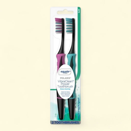 Equate Polaris Vibrating Toothbrush, Soft Bristles, 2 Count