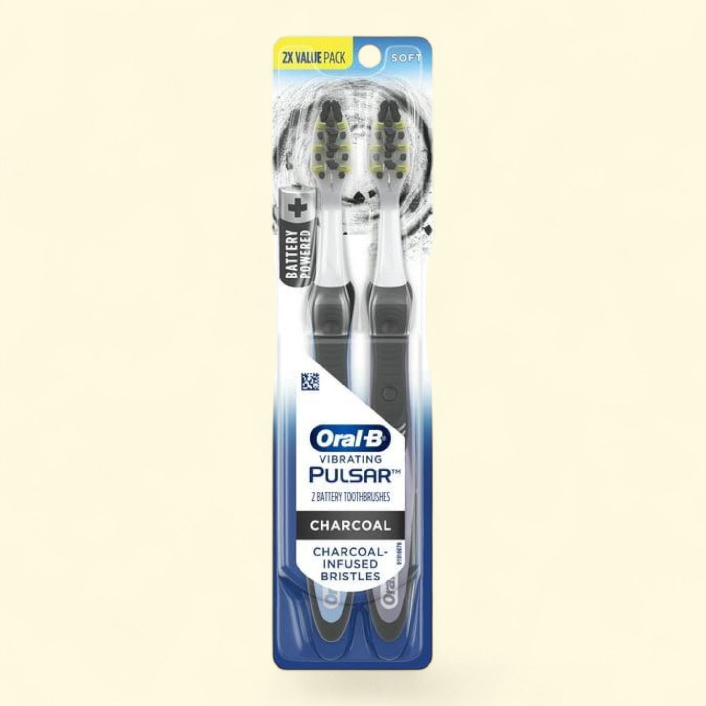 Oral-B Vibrating Pulsar Battery Toothbrush, Soft Charcoal Bristles, 2 Count